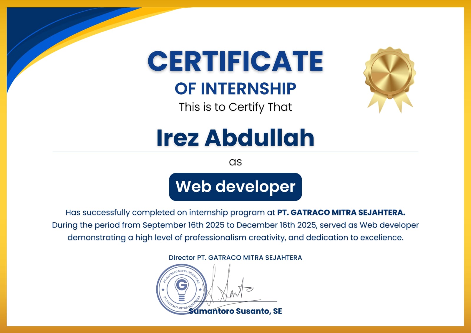 SERTIFIKAT MAGANG WEB DEVELOPER