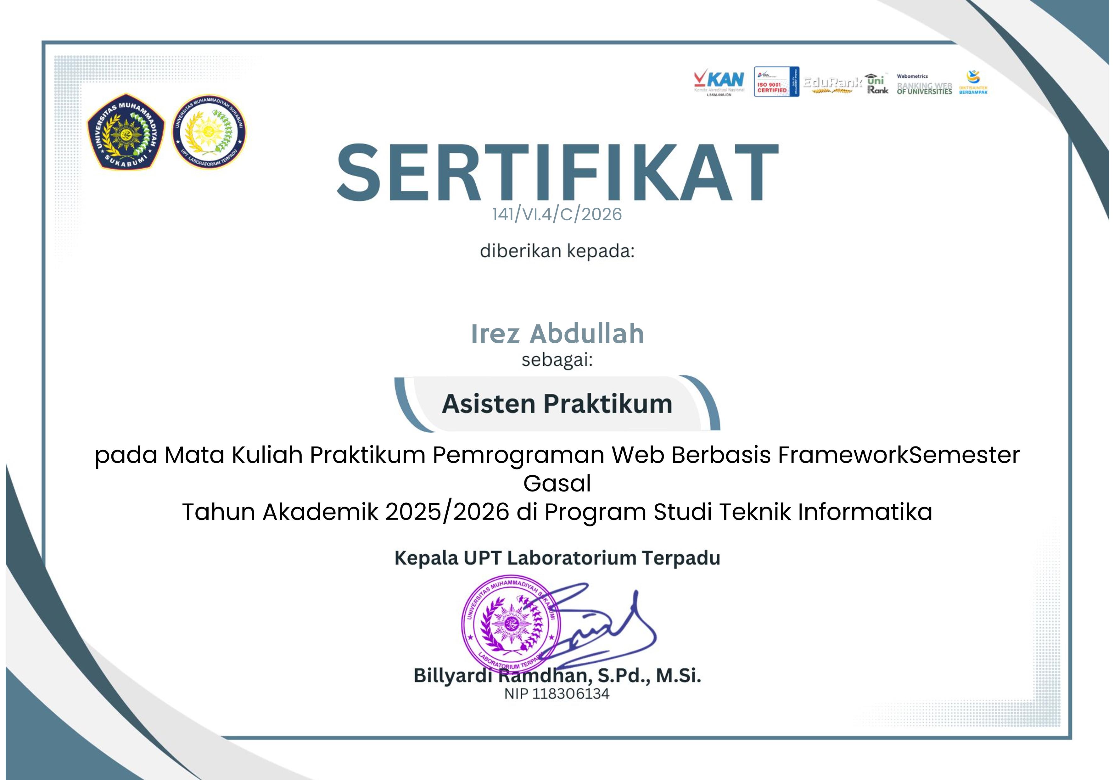 Sertifikat Asistensi Web Framework