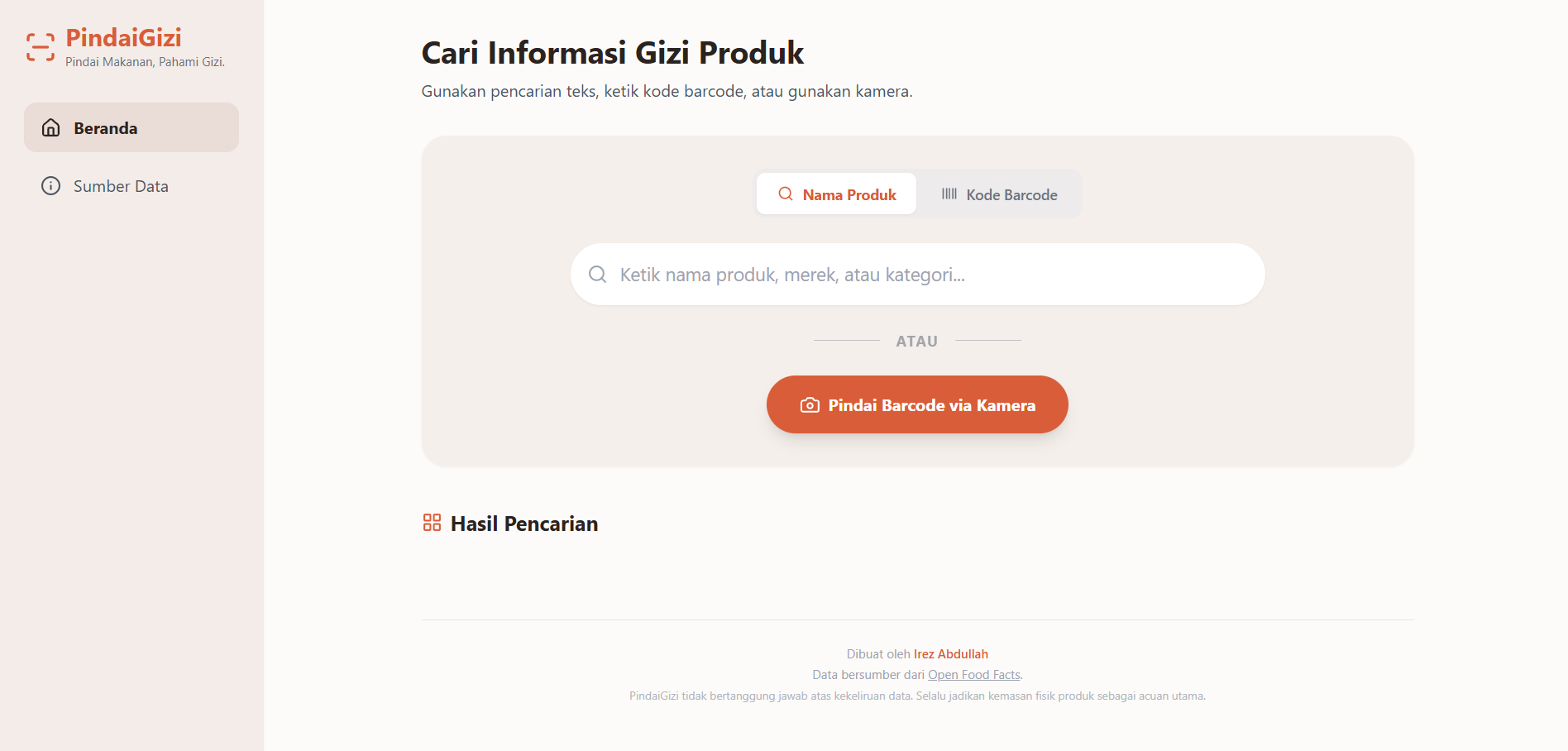 PindaiGizi – Web App Pemindai & Pencari Informasi Gizi Makanan